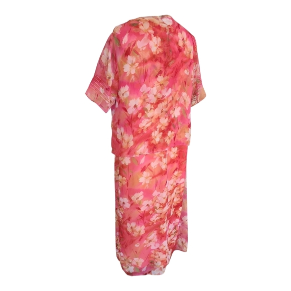 Olivia Matthews Floral 2-Piece Dress Set – Size 14P, Pink Sheer Overlay, Elegant - Picture 4 of 14